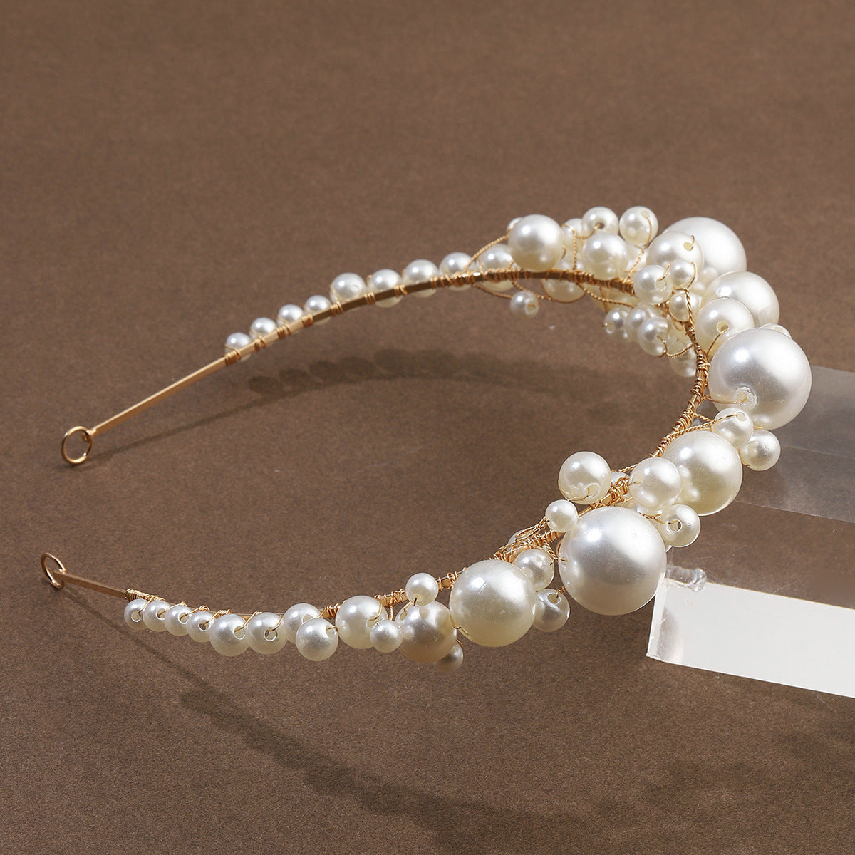 Retro Bridal Pearl Headband | Korean Style | Gold | Featherlight 45g | Simple Bridal Hair Jewelry