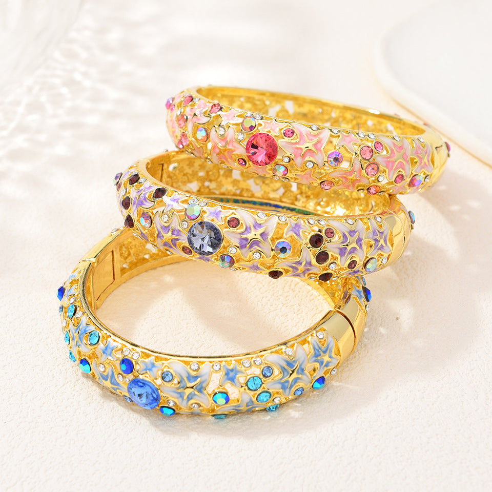 Starfish Enamel & Diamond Bracelet | New Chinese Style | Blue, Pink & Purple