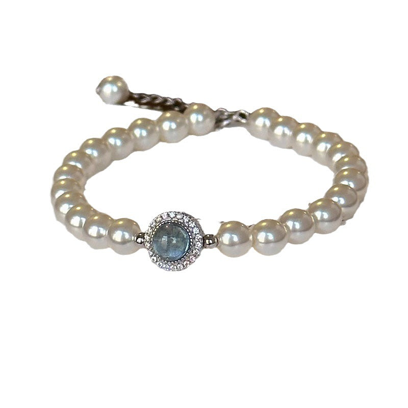 Natural Pearl & Aquamarine Bracelet | 925 Silver | Clasp & Elastic Versions