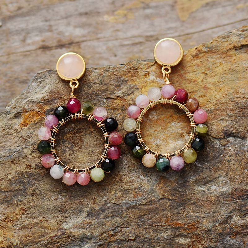 Tourmaline Crystal Handmade Earrings | Natural Stone | Original Design | Multi-Motif