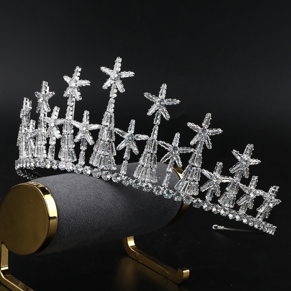 Zircon Bridal Crown | Handcrafted Copper | Platinum | 43cm | Formal Dress Bridal Headwear