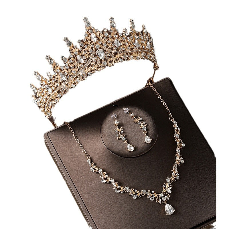 Baroque Crown Three-Piece Jewelry Set | Crown, Necklace & Earrings | Bridal | 2 Color Sets