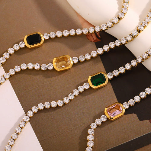 18K Gold-Plated Zircon Geometric Bracelet | Stainless Steel | 4 Two-Tone Colors | All-Match