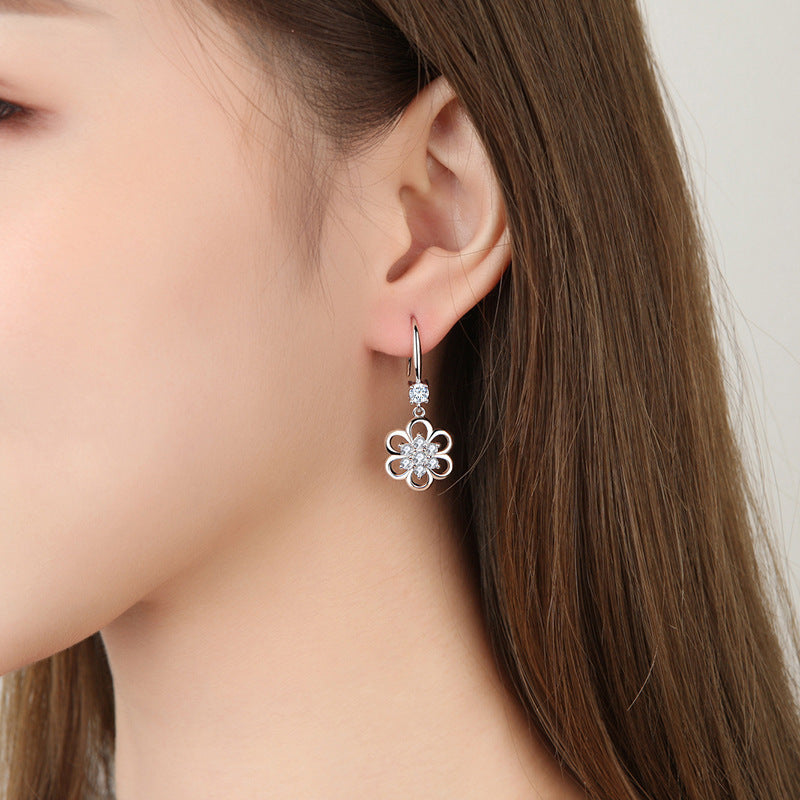 Floral White Copper Earrings | Purple & White | Ear Hook or Ear Buckle | Temperament Style