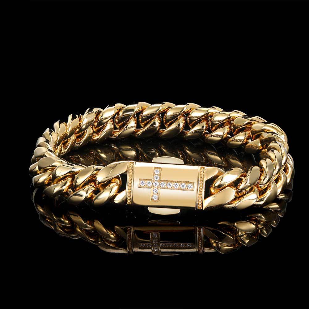 12mm Stainless Steel Chain Bracelet | Hip Hop | Gold & Steel | 5 Sizes