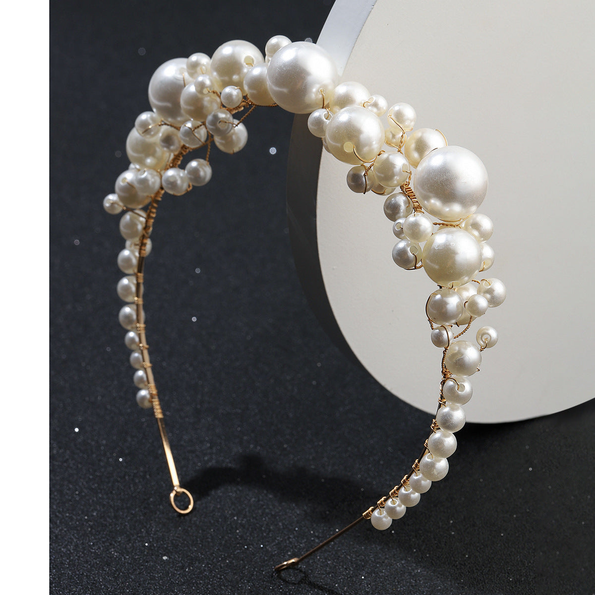 Retro Bridal Pearl Headband | Korean Style | Gold | Featherlight 45g | Simple Bridal Hair Jewelry