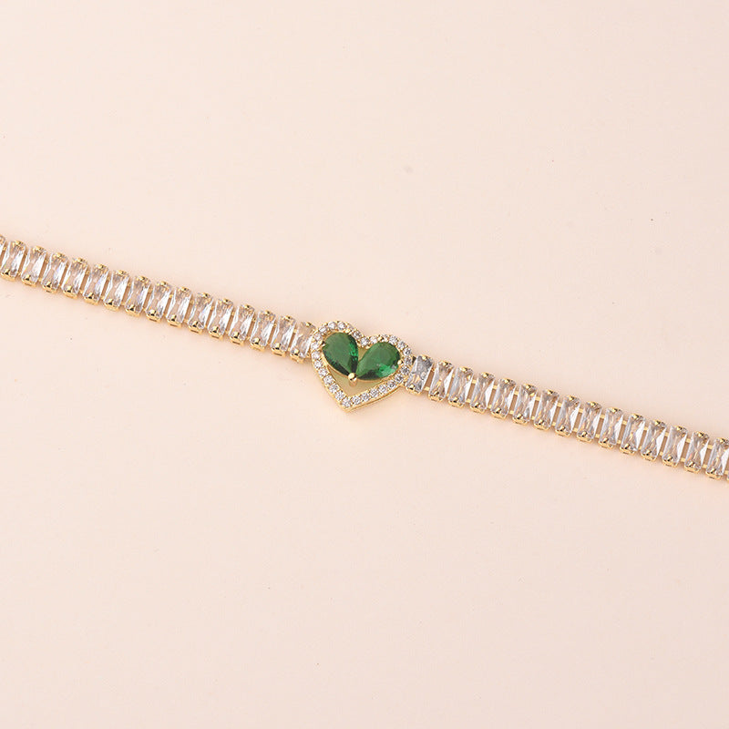 Zircon Heart Bracelet | 16K Gold & White K Plating | 5 Diamond Colors | Light Luxury