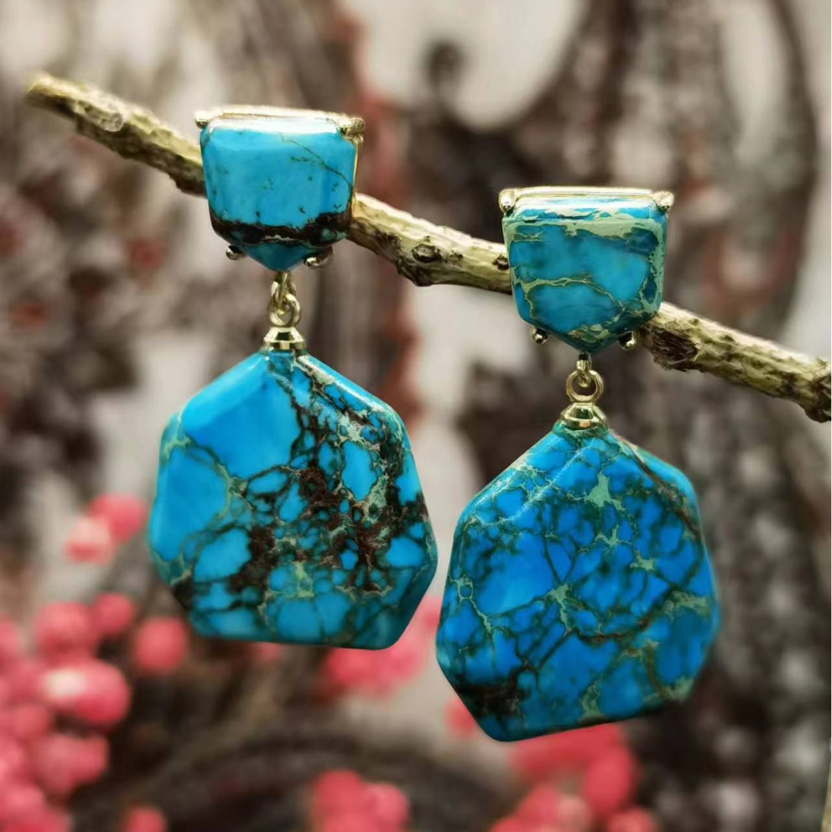 Emperor Stone Geometric Earrings | Ethnic Retro Style | 5 Natural Stone Colors