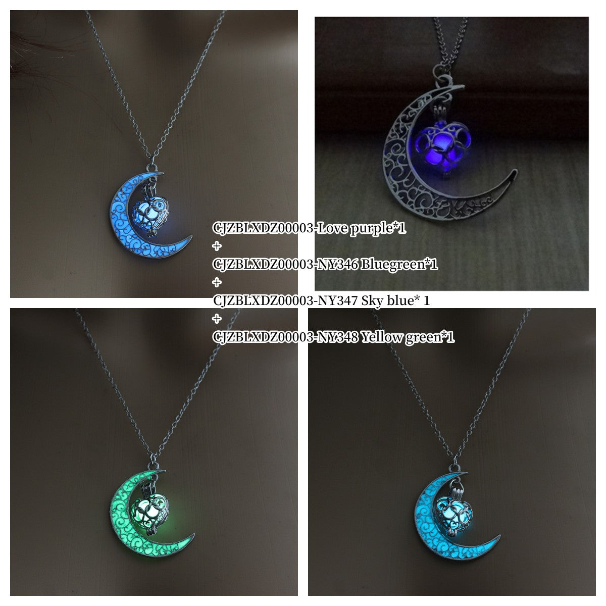Glowing Pendant Necklaces, Silver Plated
