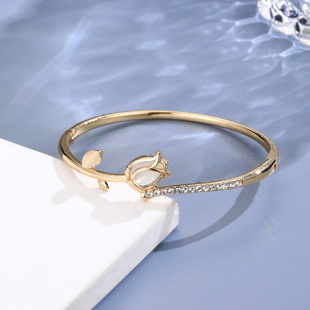 Rose Flower Bangle Bracelet | Electroplated | Gold & Silver