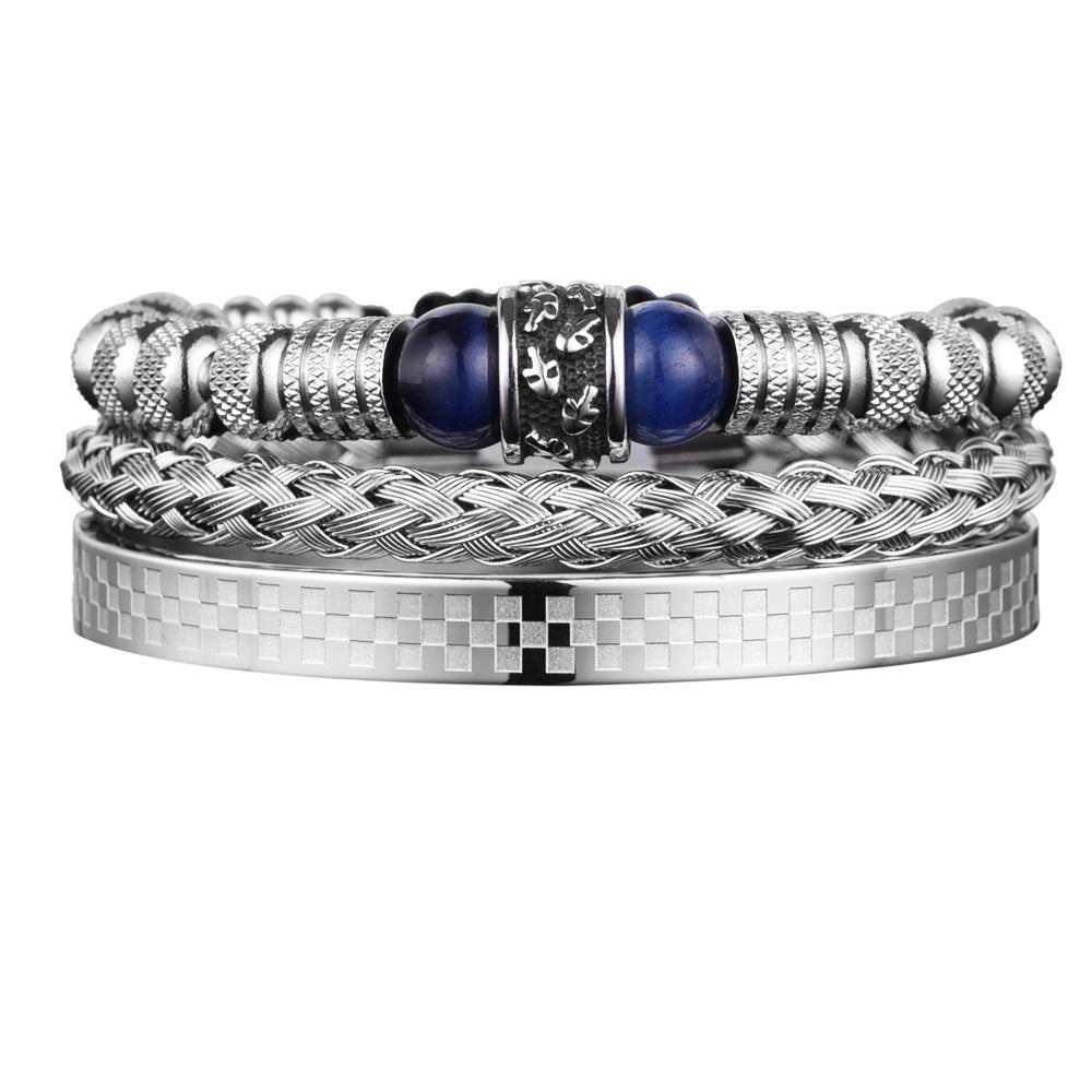 Men's Skull & Tiger Eye Bracelet Set | Stainless Steel | Black, Blue & Gold